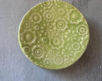 Handmade Ceramic Trinket Dish: Floral Ring Holder, Small Catch-All
