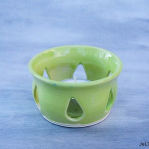 Chartreuse Votive or Tea light Candle Holder, handmade, hand thrown and ceramic from JeLO Designs Pottery