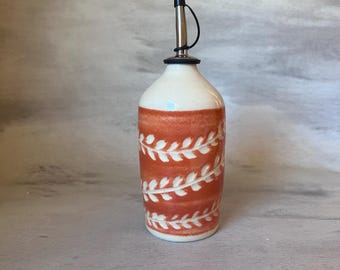 Handmade Ceramic Oil Bottle with Spout - Burnt Orange Stoneware