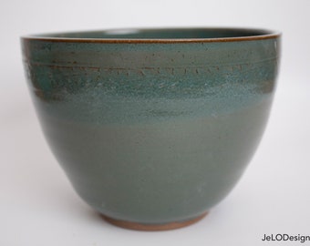 Handmade ceramic bowl in a spruce green, great for fruit, serving, anniversary gift, or anything else
