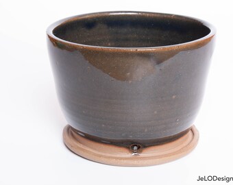 Small handmade Stoneware Planter perfect for a little plant you want to grow this winter with built in drainage