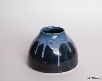 Handmade ceramic blue and black vase ready for your sweet flower bouquet.