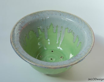 Handmade ceramic berry bowl with shades of spring greens, great for a fruit bowl, serving bowl, anniversary gift, or anything else