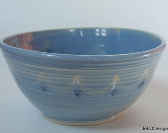 Handmade ceramic bowl with shades of spring blues, great for a fruit bowl, serving bowl, anniversary gift, or anything else