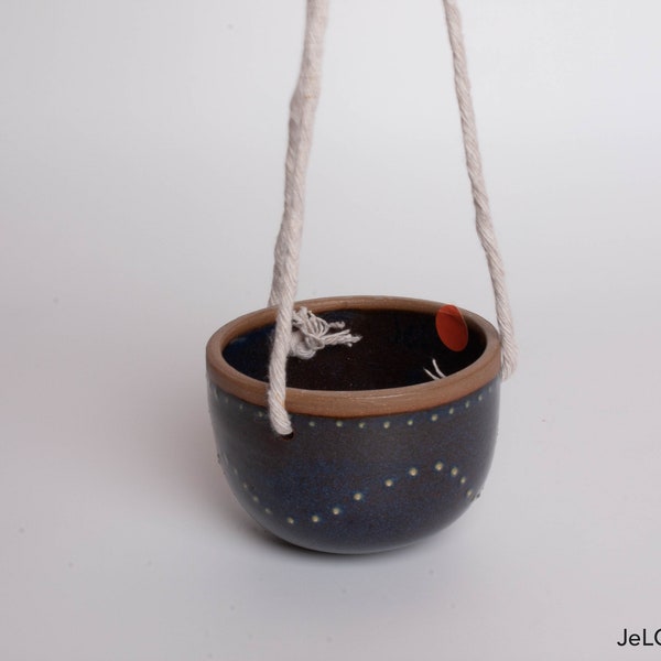 Handmade ceramic little blue hanging vase