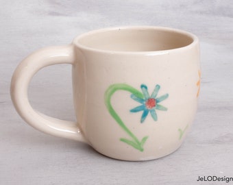 Handmade hand-painted flower mug, great for coffee, tea, cocoa, or whatever you like to drink