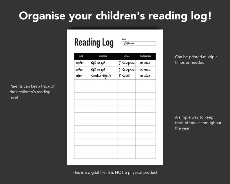 Kids Reading Log Printable PDF Children's Reading Book Log Reader Planner Etsy
