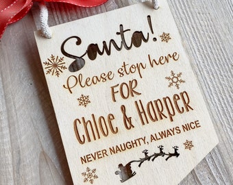 Personalized Santa Stop Here Wooden Sign - Christmas Decor