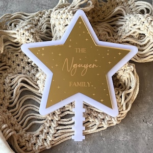 Personalized Christmas Tree Star Topper: Engraved Wood or Acrylic