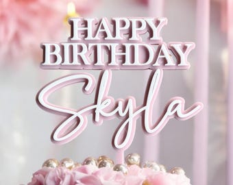Personalized Acrylic Happy Birthday Cake Topper: Double Layer Party Decor