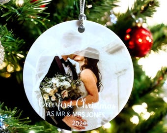 Personalized First Christmas Married Ornament: Newlywed Photo Keepsake