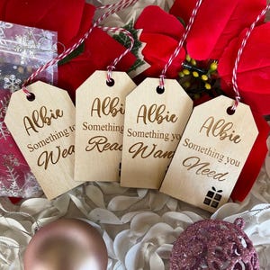 Need, want, read and wear wooden engraved tags reusable | Christmas Gift tags | Christmas Decoration | Christmas Gifting