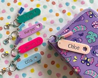Personalized Acrylic Name Keyring: Kids Bag Tag with Tassel