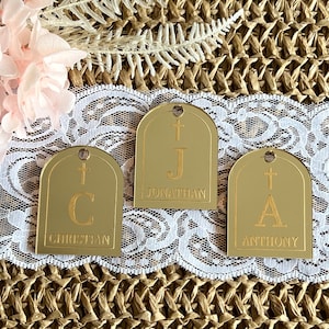 Engraved Mirror Acrylic Arch Favor Tags: Personalized Easter, Christening, Wedding