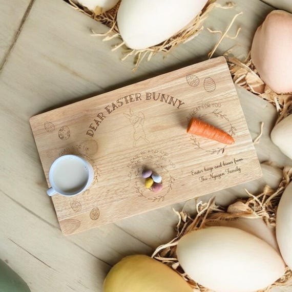 Personalised Double Sided Wooden Treat Board: Easter & Santa Milk and Cookies