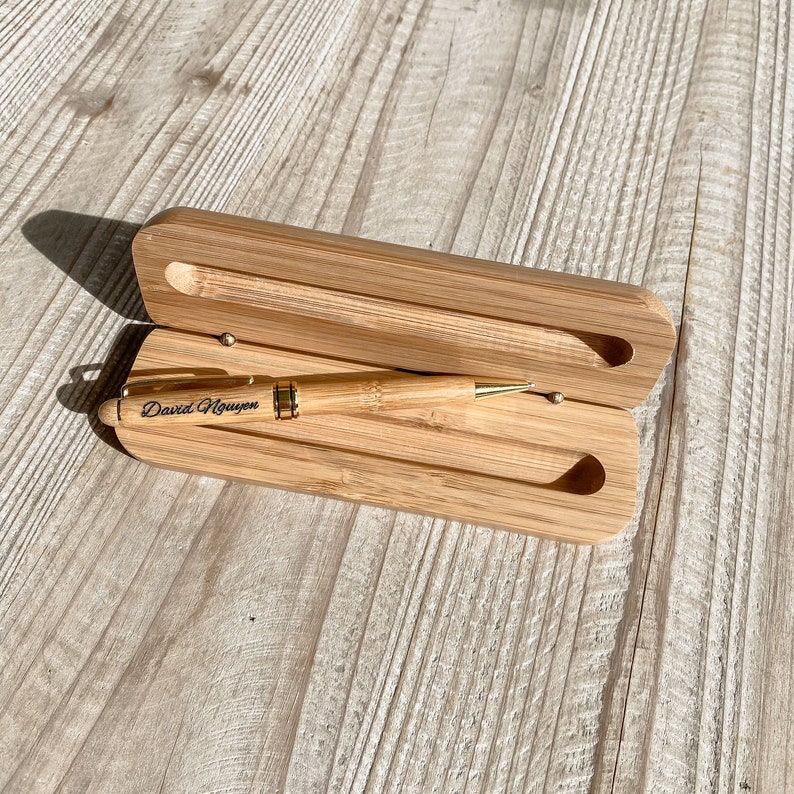 Personalised engraved bamboo pen and case for dad father's Day Gifts for dad personalised wood ball point black pen and case image 5