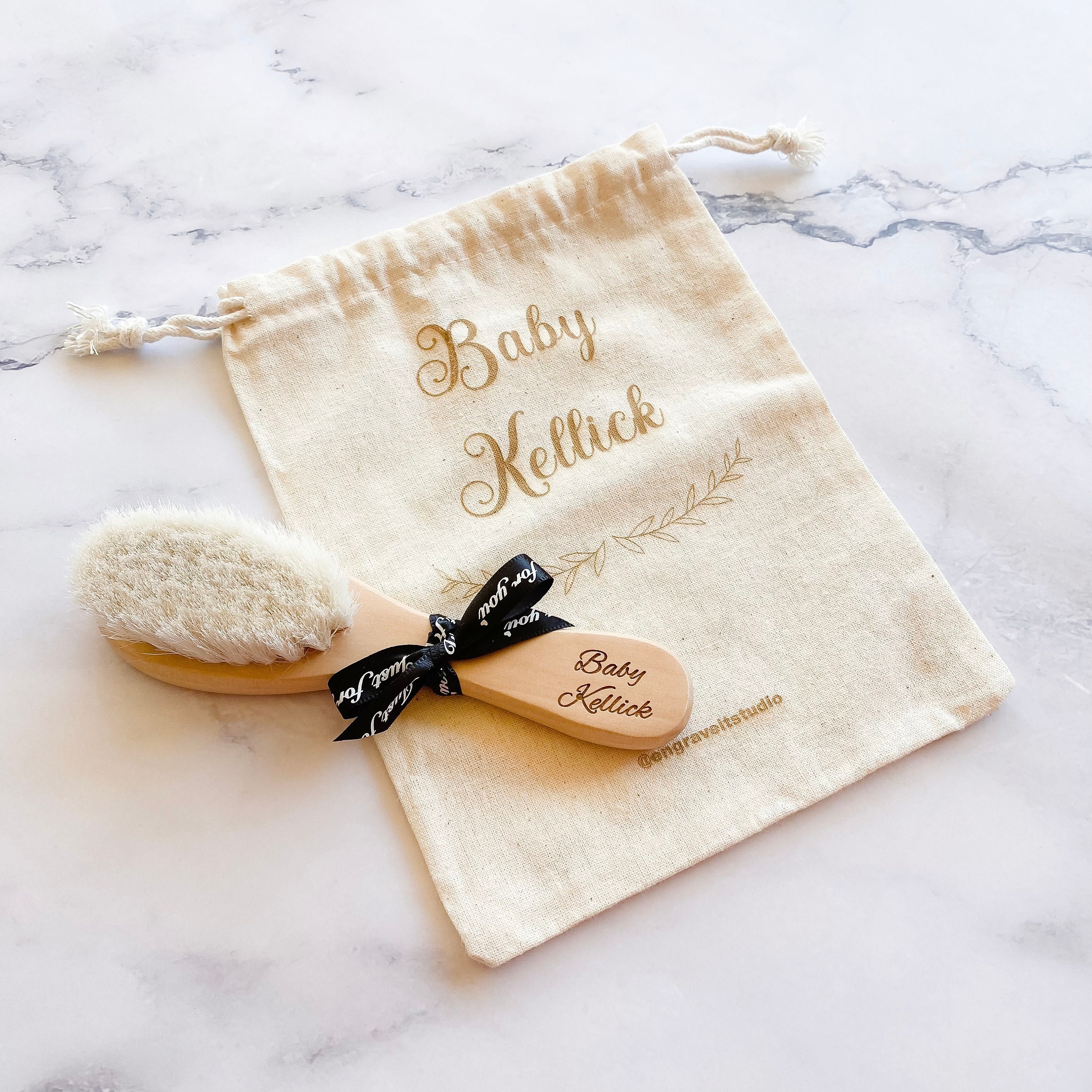 Personalised Beechwood Babys First Hair Brush Engraved Baby Etsy
