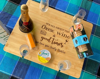 Picnic Bamboo  Wine Travel Table Engraved | Gift for wine Lovers | Couples Wine table | Portable | Personalised