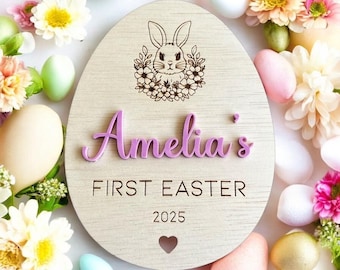 Personalized My First Easter Egg Photo Prop: Wood Engraved Keepsake
