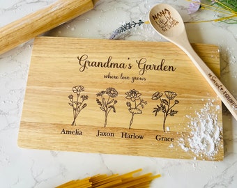 Personalised birth flower wood engraved chopping board | gifts for mum | Gifts for grandma | Mother's Day | mama | Mother | Nan | Custom