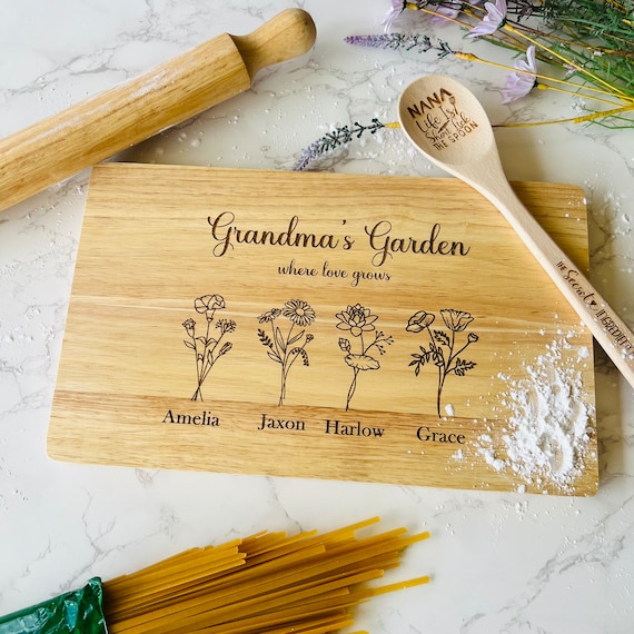 Personalised Birth Flower Engraved Wood Chopping Board