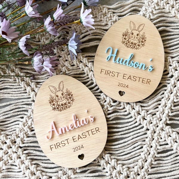 Personalised My First Easter Egg Photo Prop | Wood Engraved 3D Photo plaque Keepsake | Baby Milestone