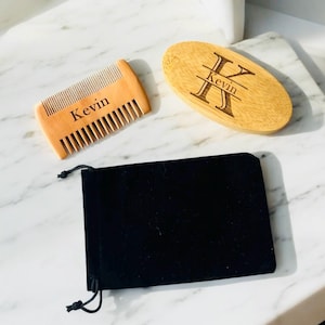 Personalised Beard Brush And Comb Set | Custom Engraved Men's Grooming Kit | Groomsmen Gift