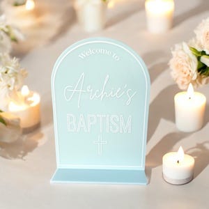 Baptism Welcome Arch Table Sign | Acrylic | Personalised | Baptism Decoration | Event Styling | Table stand