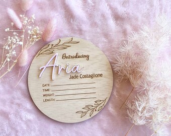 Wooden Birth announcement plaque 3D with acrylic name | Hospital Sign | Birth Stats | baby Sign | Hello World | Newborn | Nursery Decor