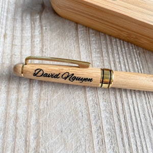 Personalised engraved bamboo pen and case for dad father's Day Gifts for dad personalised wood ball point black pen and case image 2