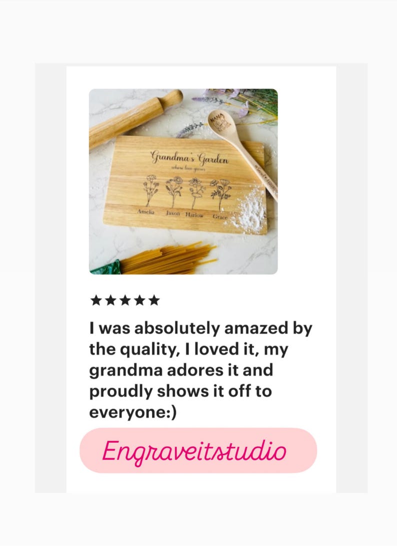 Personalizowana drewniana deska do krojenia z grawerowanym kwiatem narodzin zdjęcie 10