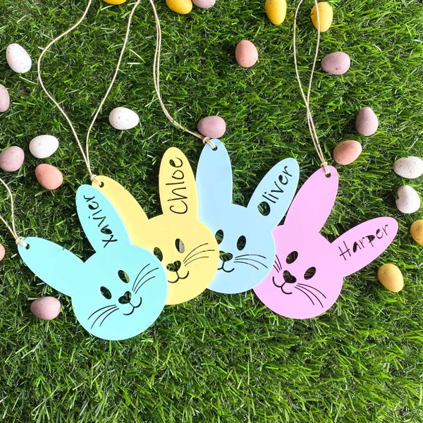 Personalised Easter basket tag Acrylic with name | personal gift tags | bunny rabbit | Kids Gift basket tag