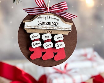 Personalized Grandchildren Christmas Ornament: Handcrafted Wood Family Keepsake