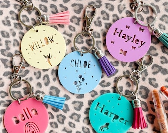Personalized Acrylic Bag Tag: Kids Name Keyring with Tassel