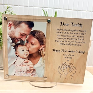 Personalized First Father's Day Wood Photo Frame: Acrylic Stand
