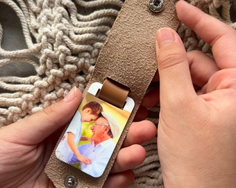 Personalized Leather Photo Keychain: Engraved Gift for Grandpa