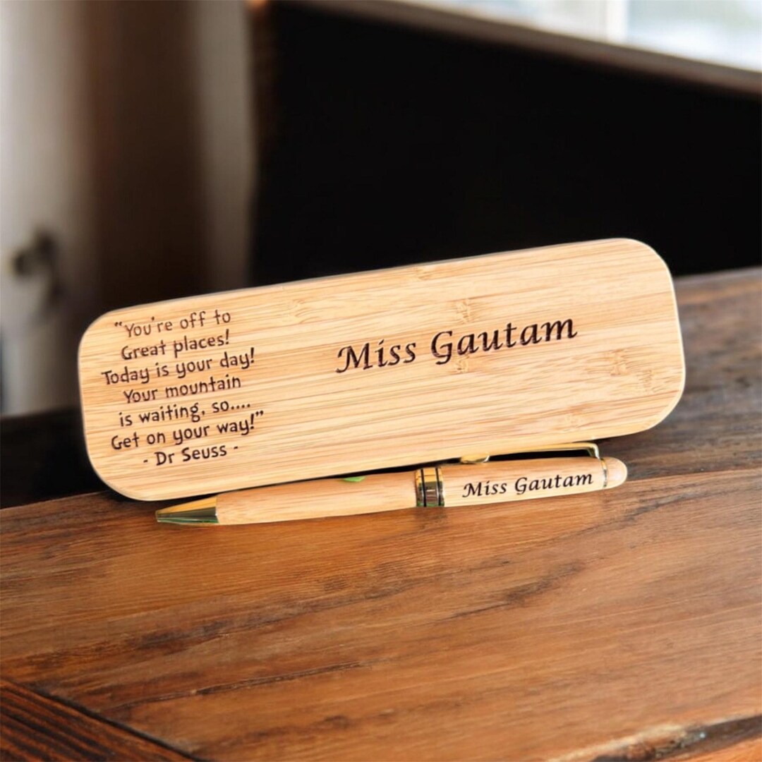 Engraved Bamboo Pen and Case Set | Personalized Teacher Gift - Etsy