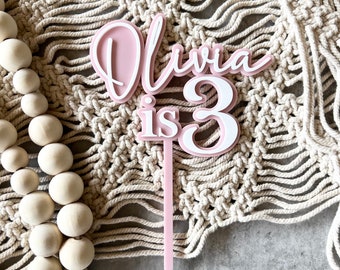 Personalized Acrylic Birthday Cake Topper: Custom Name & Age