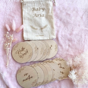 Cartes d'étape en bois pour bébé | Accessoires photo | Nouvelles cartes bébé | Cadeaux baby shower | Disques marquants du mois | Accessoire photo mensuel