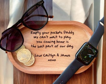 Personalized Beechwood Key Tray | Engraved Wallet Tray, Father's Day Gift