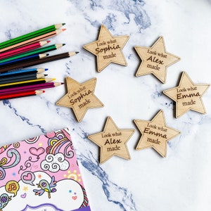 Personalized Kids Star Magnet: Engraved Wood Fridge Artwork