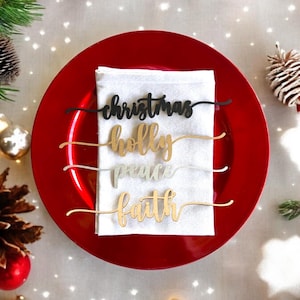 Weihnachten Holz Platzkarten | Weihnachten Gedeck Worte | Holz Weihnachtswörter | Tischkarten Abendessen | Weihnachts-Gedeck
