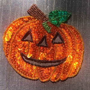 Retro Jack-O-Latern Bead & Sequin Halloween Appliqué  Unique Embellishment