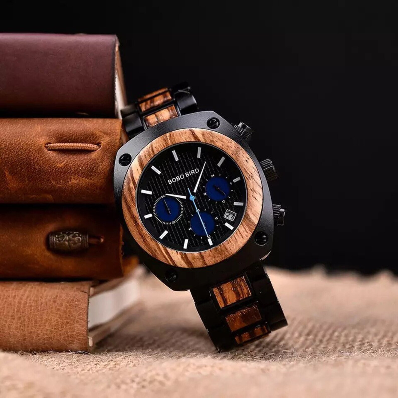 Wood watch blue face Wooden watch mens gift birthday Etsy