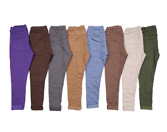 Nordbury Pantalon uni stretch italien pour femme, Pantalon magique, Jogging décontracté style magique pour femme avec poches arrière