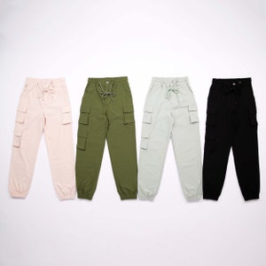 Nordbury Ladies Italian Stretch Plain Cargo Pants Womens Magic Trousers Crushed High Quality Casual Joggers with Cargo Pockets