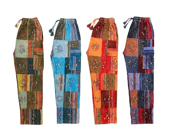 Nordbury Patchwork Hippie Trousers Cotton Patch Printed Trousers Festival Pants Funky Hippy Colorful Cotton Harem Pants
