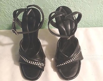 vintage black heels diamond rhinestones size 5