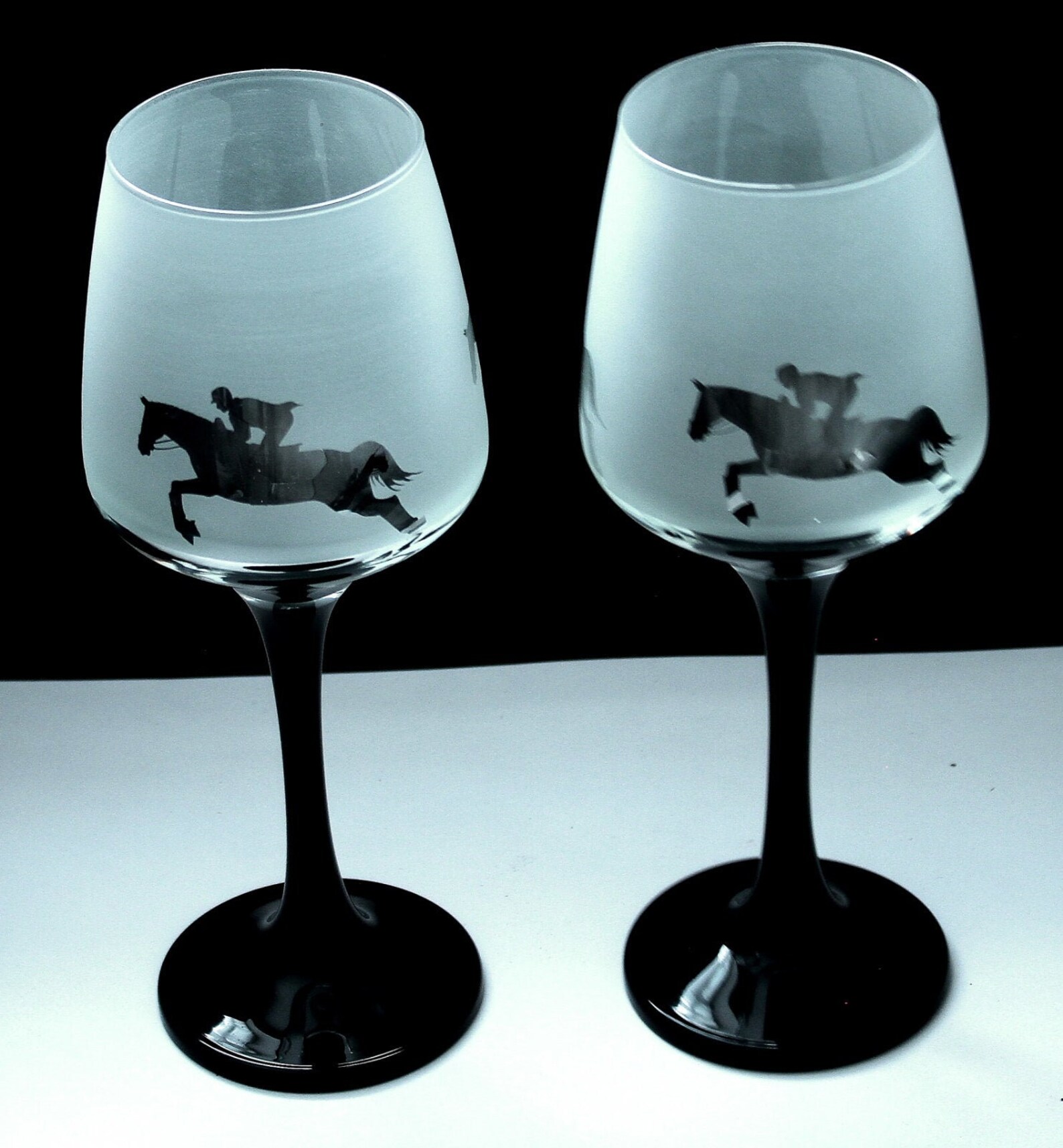 New Etched Horse Showjumping Gift Wine Glasses With BLACK STEM Etsy