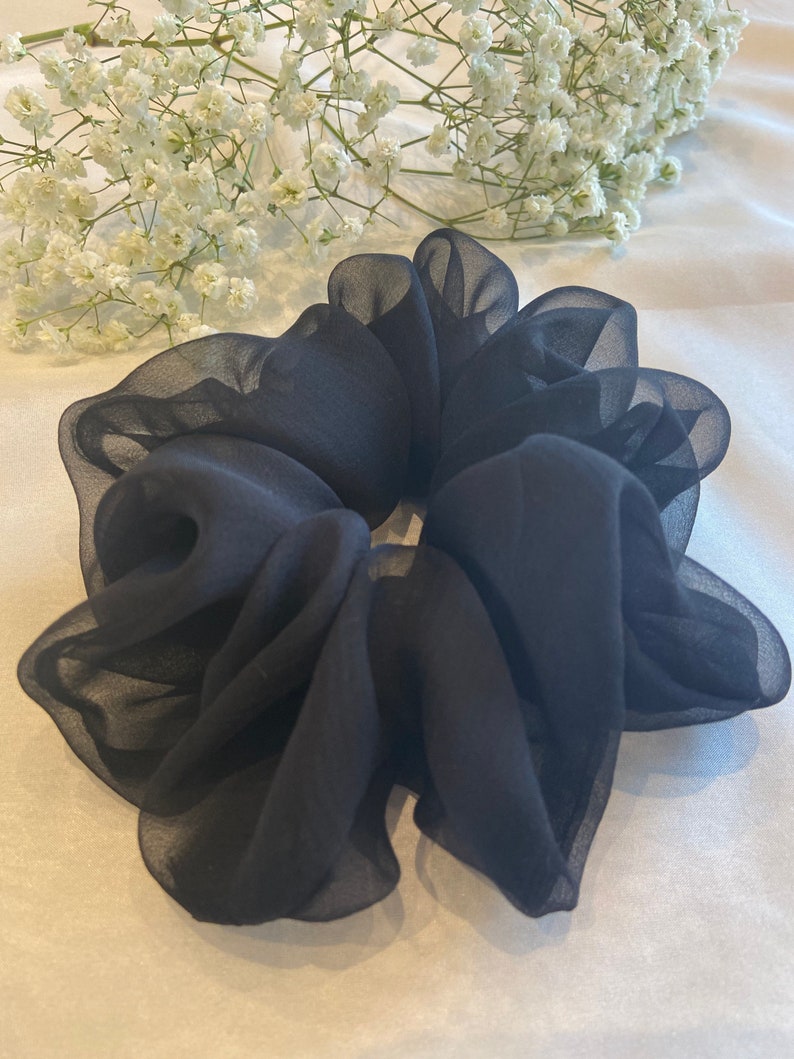 Pure Silk Chiffon Hair Scrunchie Noir